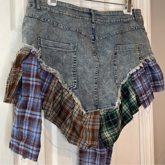 Plaid Patchwork Denim Skirt - Picture 15 of 16